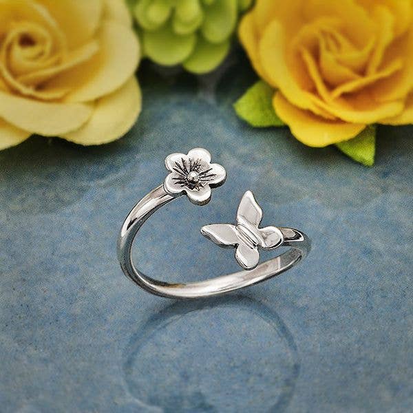 Butterfly & Flower Adj. Ring