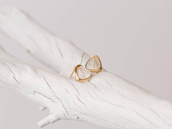 Crystal Quartz Triangle Studs
