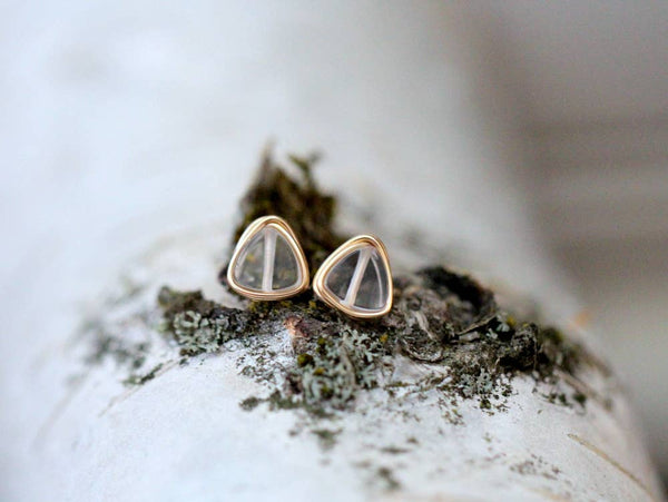 Crystal Quartz Triangle Studs