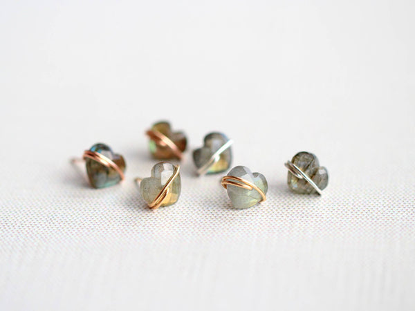 Heart Studs - Labradorite