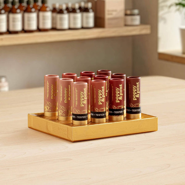 Poppy & Pout - Product Display, 12 Lip Tint Tray, Gold