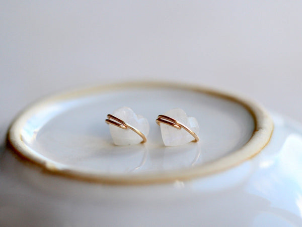 Heart Studs - Moonstone