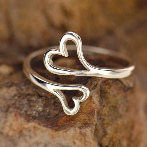 Double Heart Adj Ring