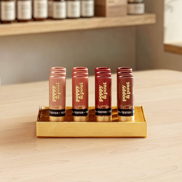 Poppy & Pout - Product Display, 12 Lip Tint Tray, Gold