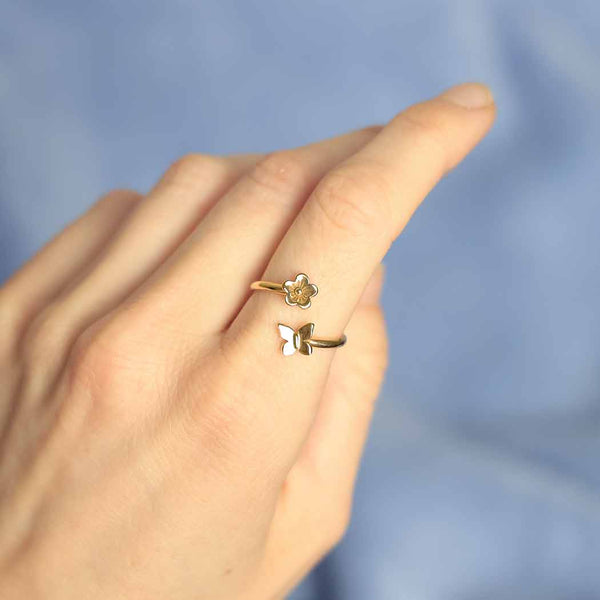 Butterfly & Flower Adj. Ring
