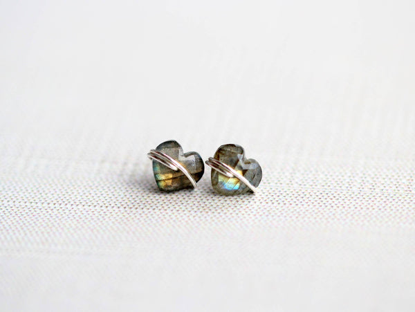 Heart Studs - Labradorite