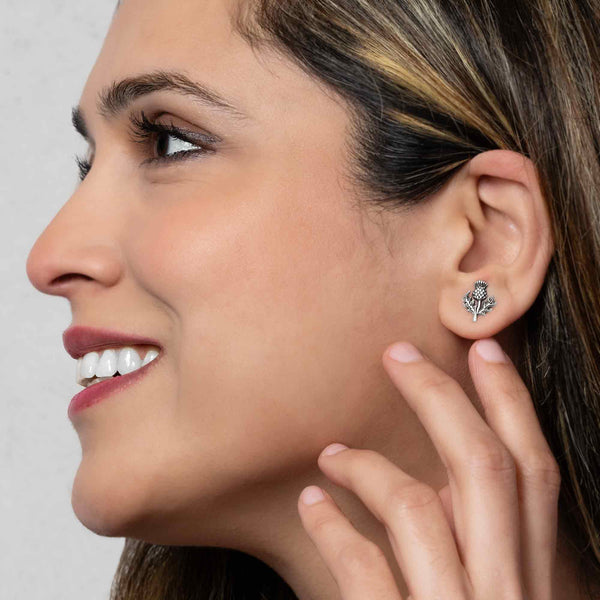 Nina Designs - Silver or Bronze Dimensional Thistle Post Earrings 13x11mm: Sterling Silver