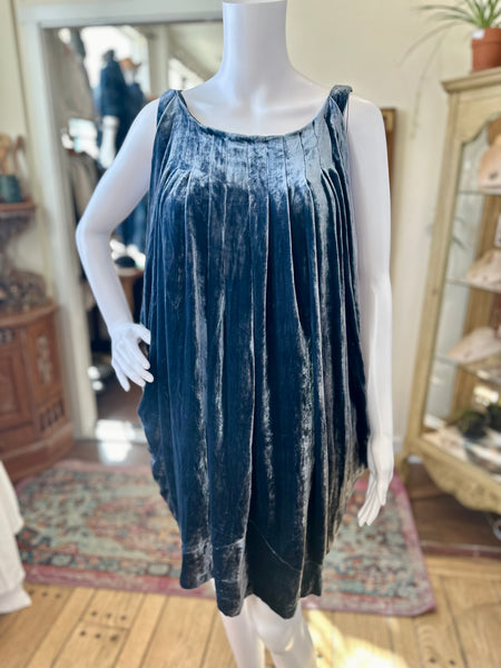 Velvet Pleated Shift Dress