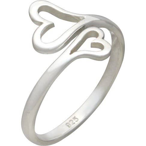 Double Heart Adj Ring