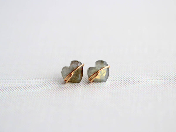 Heart Studs - Labradorite
