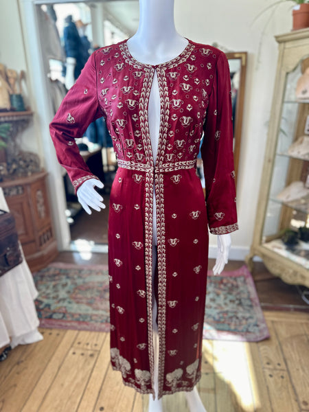 Long-sleeve Kaftan Slit Dress