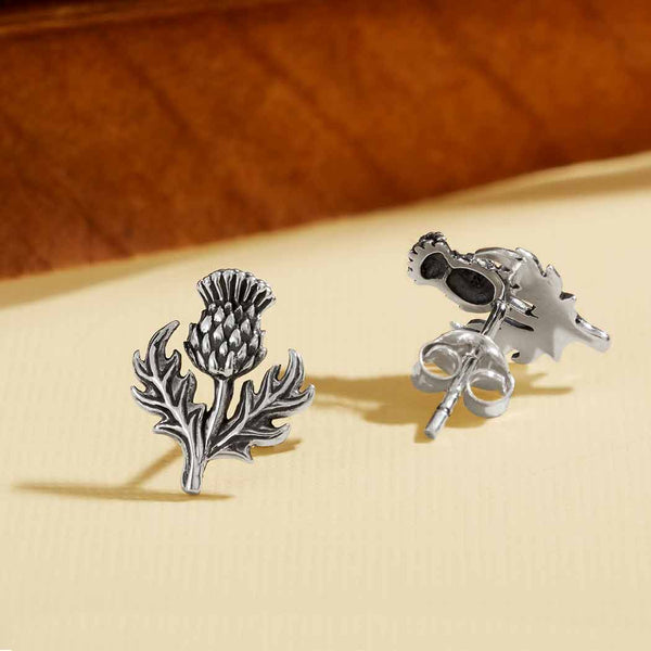 Nina Designs - Silver or Bronze Dimensional Thistle Post Earrings 13x11mm: Sterling Silver