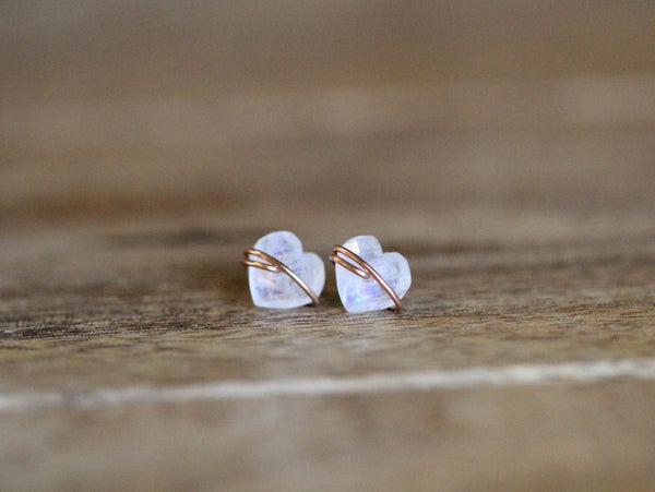 Heart Studs - Moonstone