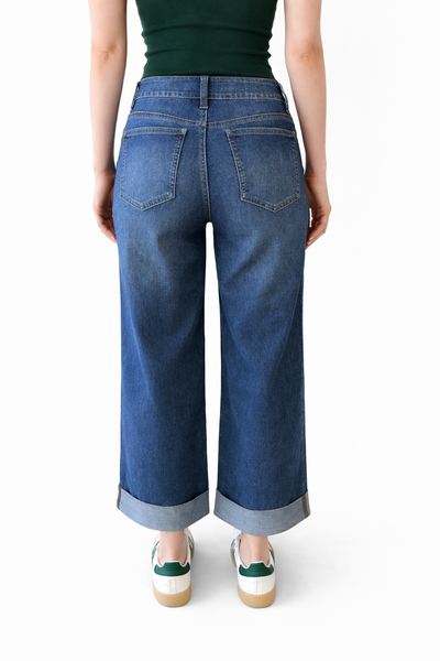 Roll cuff wide leg