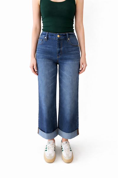 Roll cuff wide leg