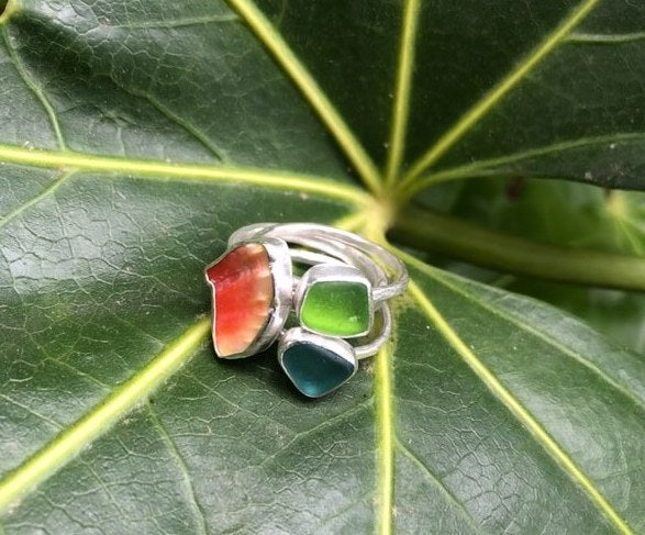 Seaglass Stack Ring - 3 Piece -Sterling Silver