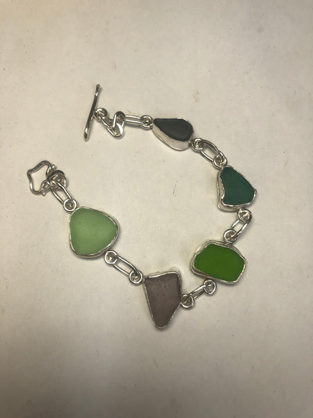 Sea Glass Link Bracelet - Sterling Silver
