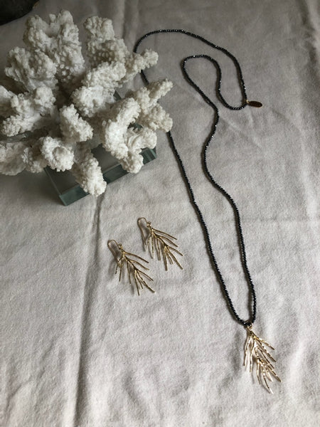 coral & black spinel necklace