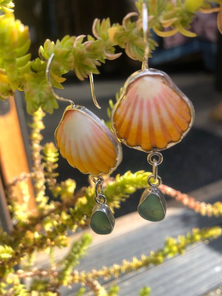 Sea Glass & Sunrise Shell Earring