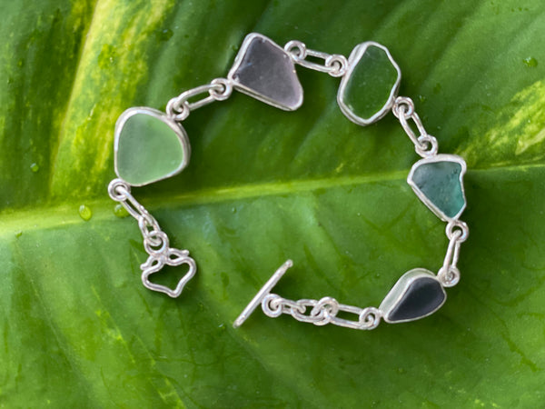 Sea Glass Link Bracelet - Sterling Silver